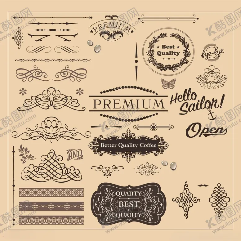 编号：25847004011526527520【酷图网】源文件下载-复古装饰性设计元素集合