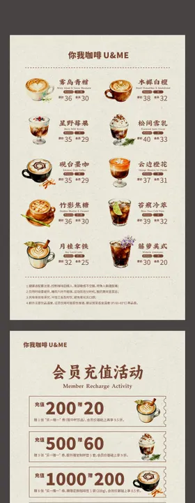 咖啡店菜单