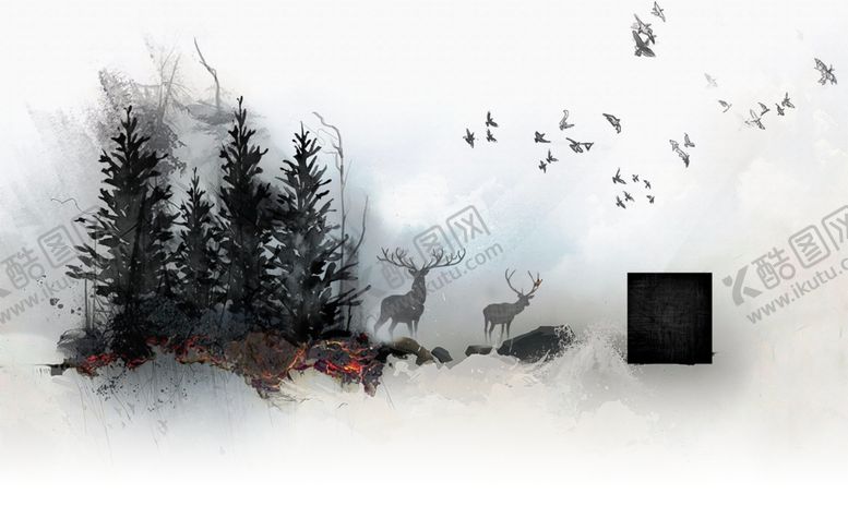 编号：73333507010252153081【酷图网】源文件下载-新中式水墨山水装饰画屏风背景墙