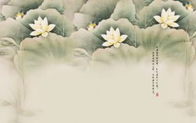 花鸟画荷花竹子中式背景墙