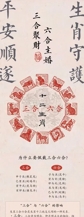 十二生肖三合六合寓意文化海报