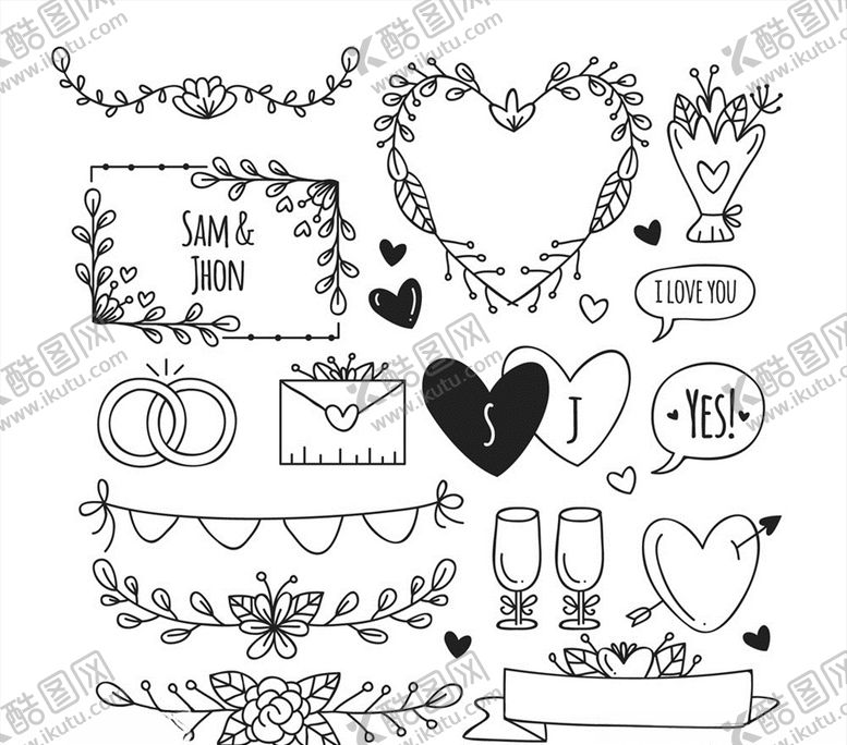 编号：72648409271915239420【酷图网】源文件下载-15款创意婚礼元素