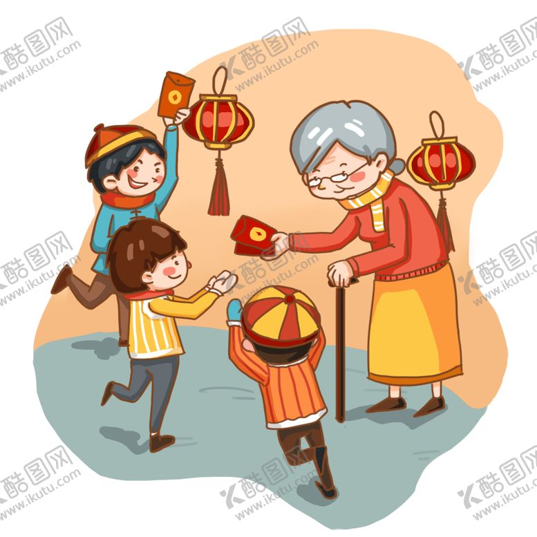 编号：28870502030706223571【酷图网】源文件下载-新年奶奶给孙子们发红包