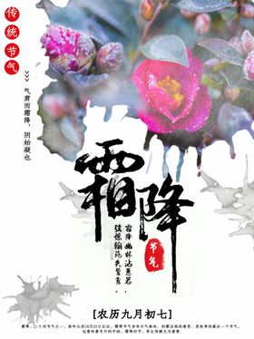 水墨泼墨中国风山茶花霜降海报