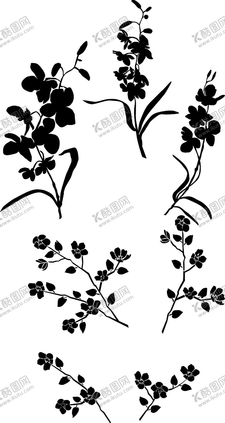 编号：89940806152333182732【酷图网】源文件下载-花剪影叶子黑白花植物
