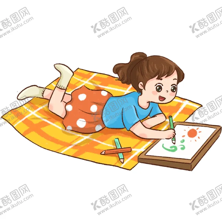 编号：22763409110511336976【酷图网】源文件下载-卡通女孩趴着画画