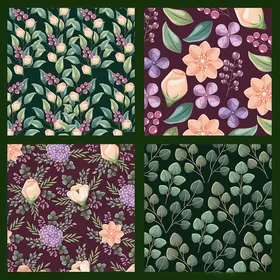 多彩花卉图案设计素材