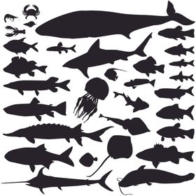 海底生物矢量剪影素材