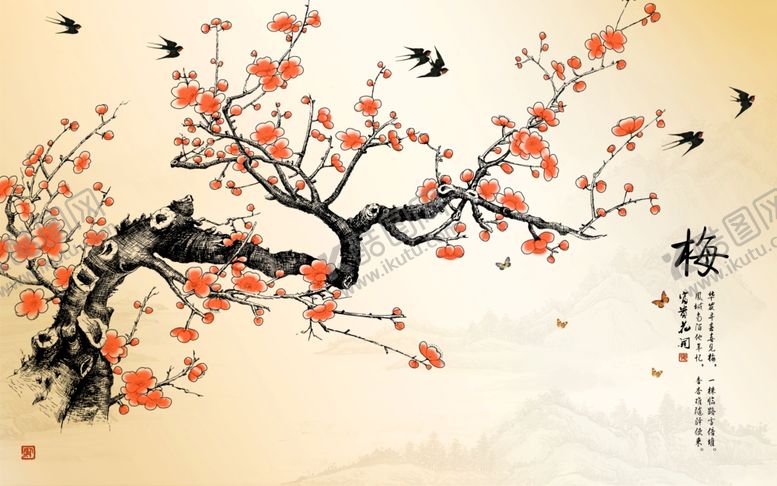 编号：60756907130231092623【酷图网】源文件下载-花鸟背景墙