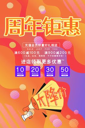 时尚纹理周年钜惠促销宣传海报