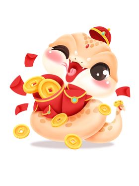 蛇年插画财神卡通形象手绘