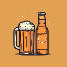 可爱啤酒卡通绘画儿童插画干logo瓶装图标