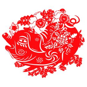 红色十二生肖猪剪纸插画元素
