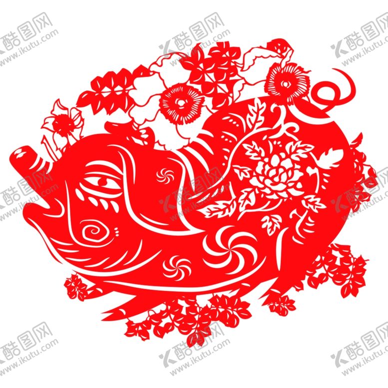 编号：70510506181641417112【酷图网】源文件下载-红色十二生肖猪剪纸插画元素
