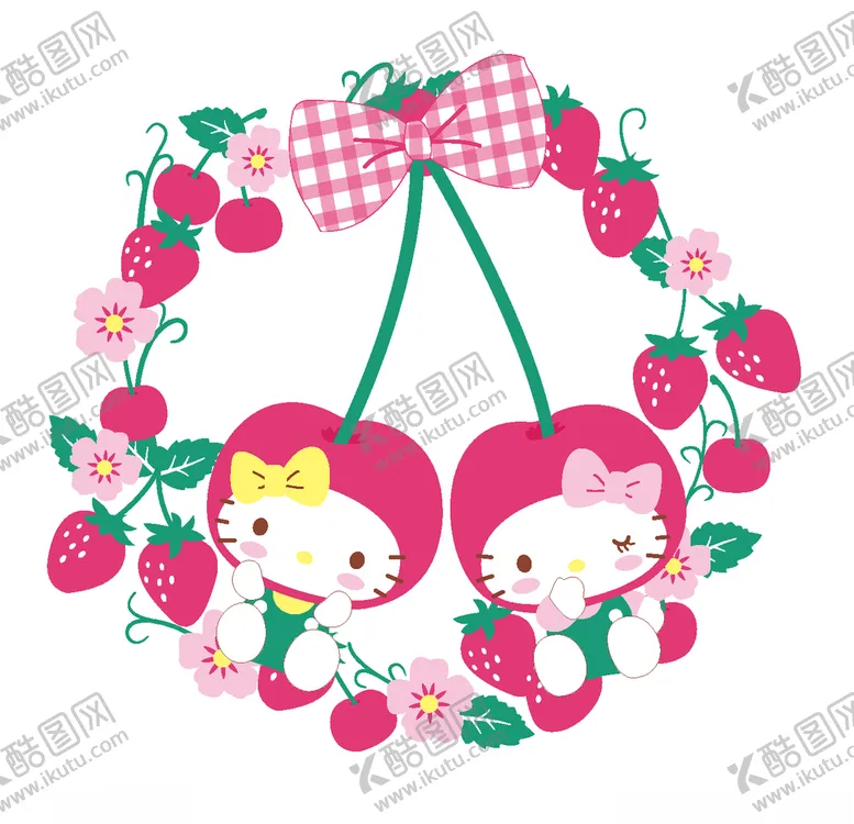 编号：27895806260445354697【酷图网】源文件下载-猫草莓樱桃蝴蝶结花环