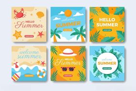 夏日海滩主题插画卡片