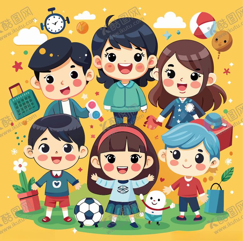 编号：82791101131414116318【酷图网】源文件下载-卡通男孩女孩校园日常元素
