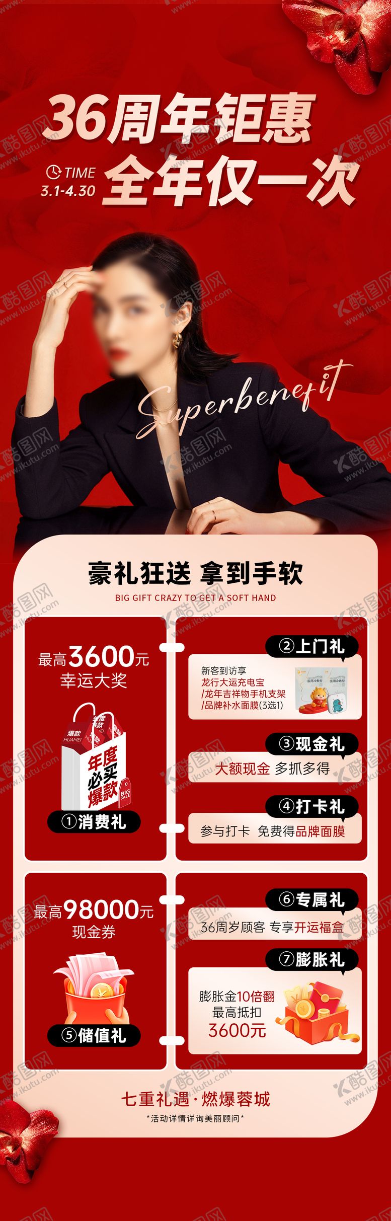 编号：95319709300659428431【酷图网】源文件下载-医美周年庆红色福利海报