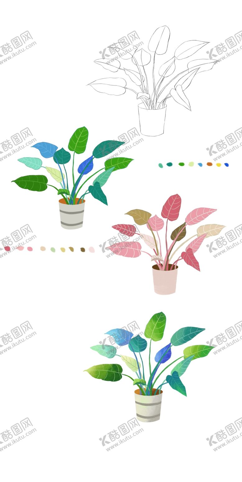 编号：30258709260157427051【酷图网】源文件下载-绿植 插画  写生绿叶