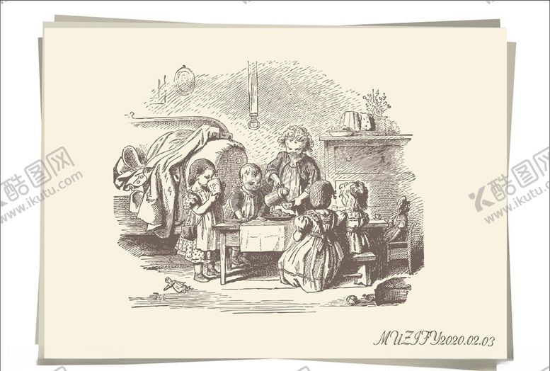 编号：65597510010431379818【酷图网】源文件下载-灯下的女孩子们手绘稿