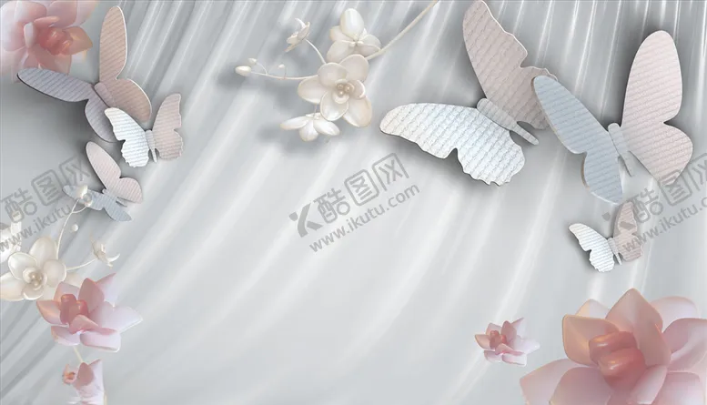 编号：12014903291206238220【酷图网】源文件下载-浮雕花花藤蝴蝶背景墙