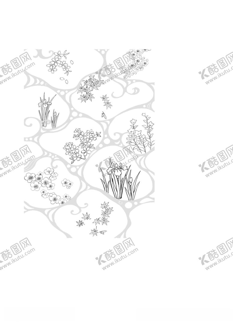 编号：11087010161607514360【酷图网】源文件下载-日本线描植物花卉矢量素材