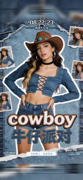 酒吧西部牛仔主题派对海报