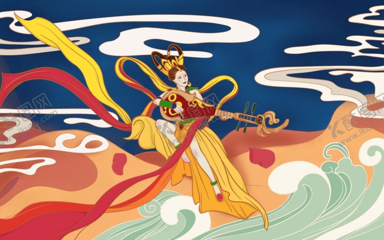 编号：13989006272035284986【酷图网】源文件下载-敦煌仙女国风古风背景素材