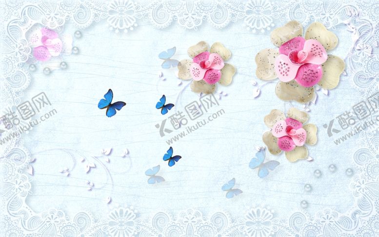 编号：23748110121213252071【酷图网】源文件下载-浮雕花珠宝花蝴蝶背景墙