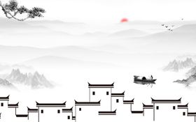 水墨徽派建筑背景墙