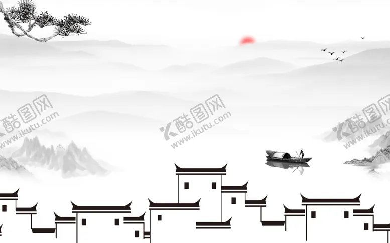 编号：55133105061547394374【酷图网】源文件下载-水墨徽派建筑背景墙