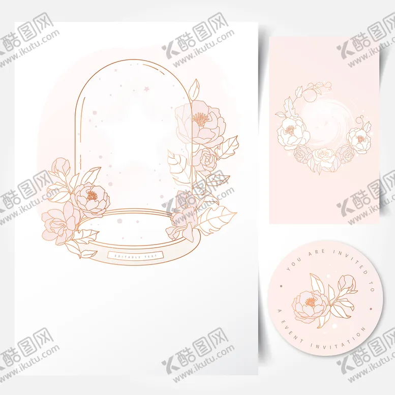编号：61293509182240254129【酷图网】源文件下载-唯美手绘花环婚礼邀请函水牌