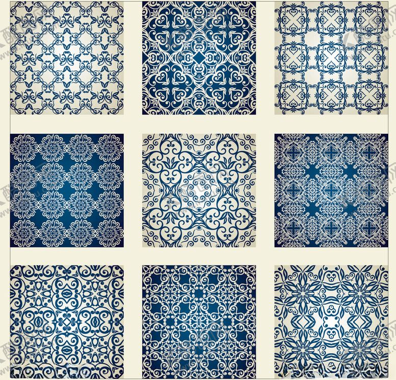编号：70238304061521301402【酷图网】源文件下载-蓝白几何图案瓷砖设计集合