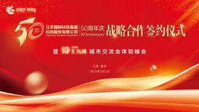 科技战略合作签约仪式红金展板