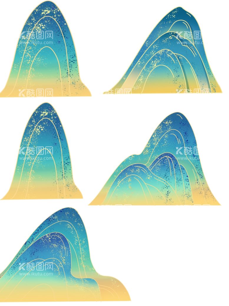 编号：56267611291954565927【酷图网】源文件下载-免扣黄蓝国风山峰元素素材