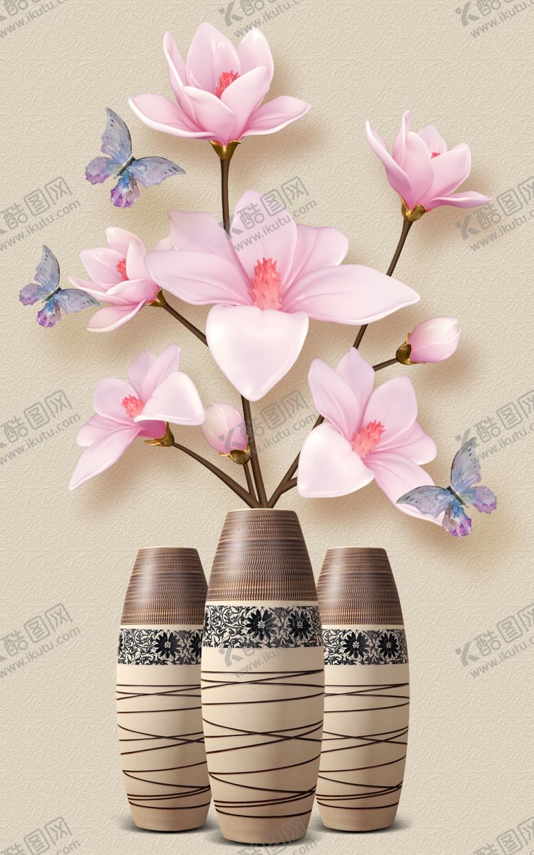 编号：61116111010009124276【酷图网】源文件下载-花瓶蝴蝶玄关画