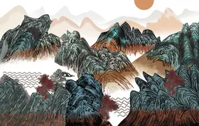 中式山水画墨设计背景墙背景墙工笔