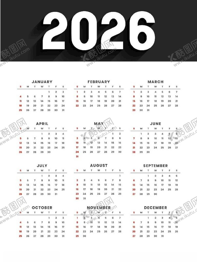 编号：35892604022256114967【酷图网】源文件下载-2026年日历模板
