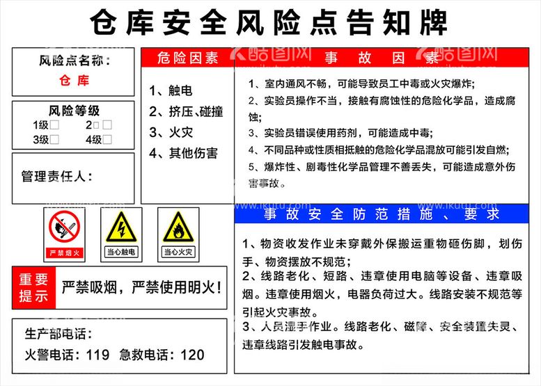 编号：50451412080918517531【酷图网】源文件下载-仓库安全风险点告知牌