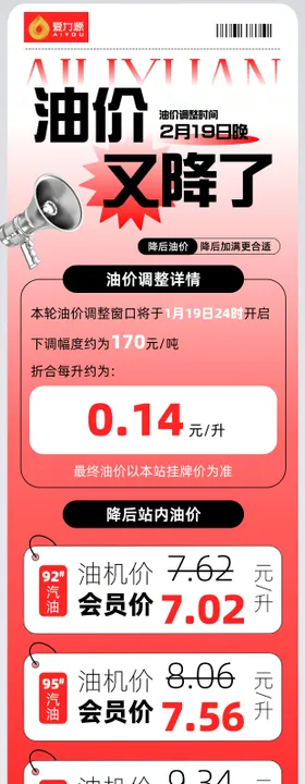 加油站油价调整信息公众号长图软文