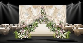 奶油白色韩式布幔造型白绿粉色