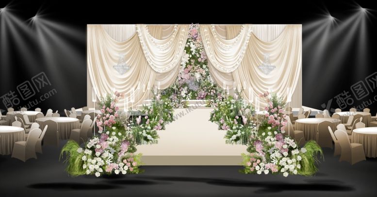 编号：13961704131122288054【酷图网】源文件下载-奶油白色韩式布幔造型白绿粉色