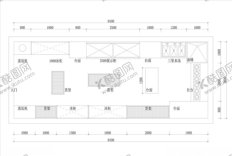 编号：53217306300951416579【酷图网】源文件下载-cad厨房平面图