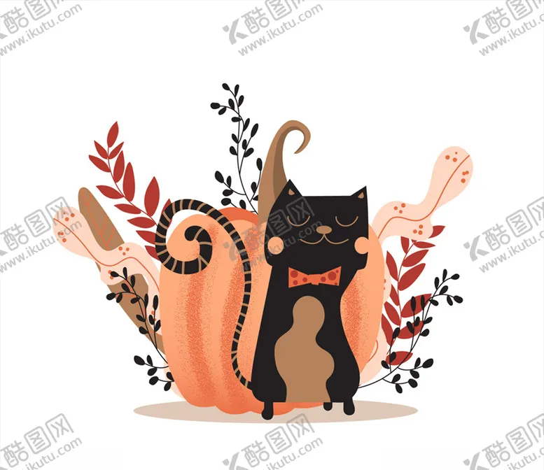 编号：71873206231829067500【酷图网】源文件下载-可爱闭眼黑猫和南瓜