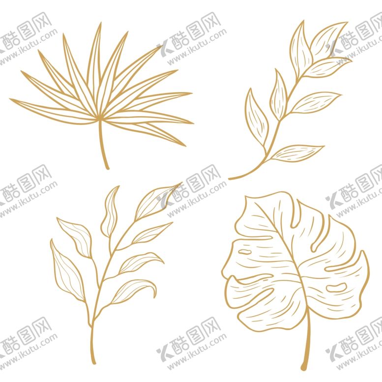 编号：79604203051234419215【酷图网】源文件下载-黄色线稿叶子树叶元素