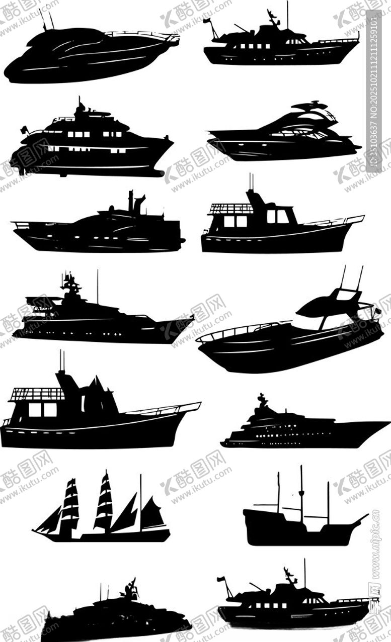 编号：37925611021927395705【酷图网】源文件下载-各式船只剪影集合