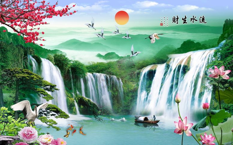 编号：21354809160244475720【酷图网】源文件下载-流水生财背景立体背景墙