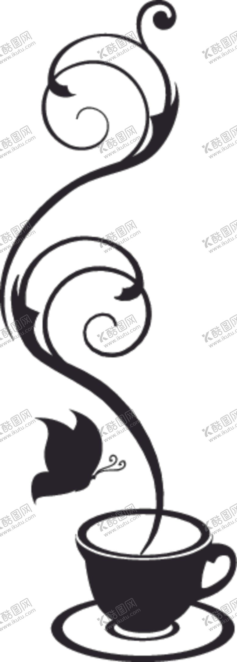 编号：51226405140012034010【酷图网】源文件下载-手绘咖啡杯飘香的咖啡墙贴矢量图