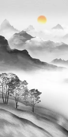 山水情墨装饰新中式墨画