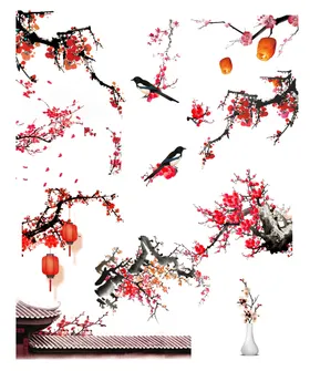 梅花抽象画国画桃桃国画水墨画